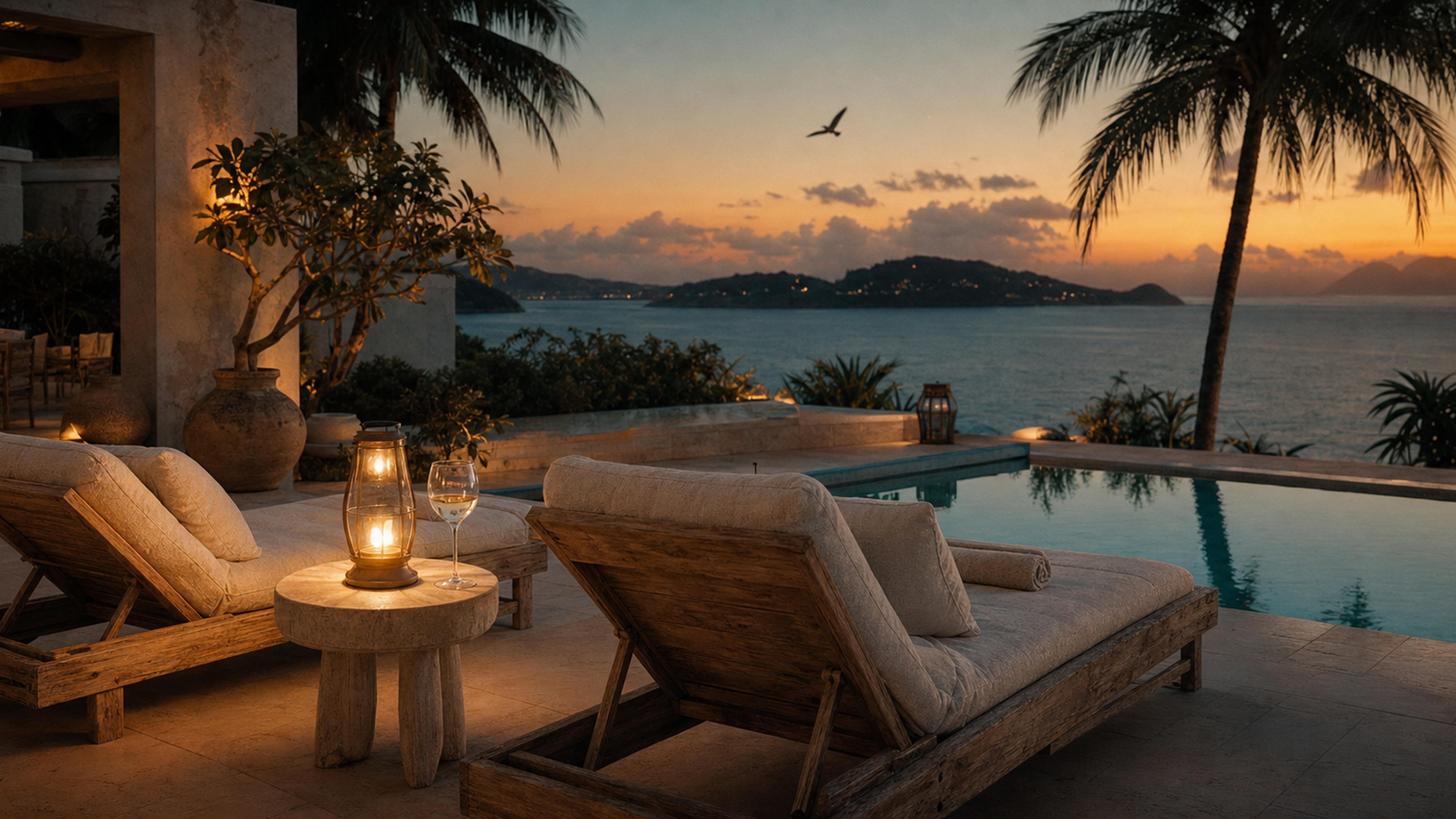 Private terrace at sunset