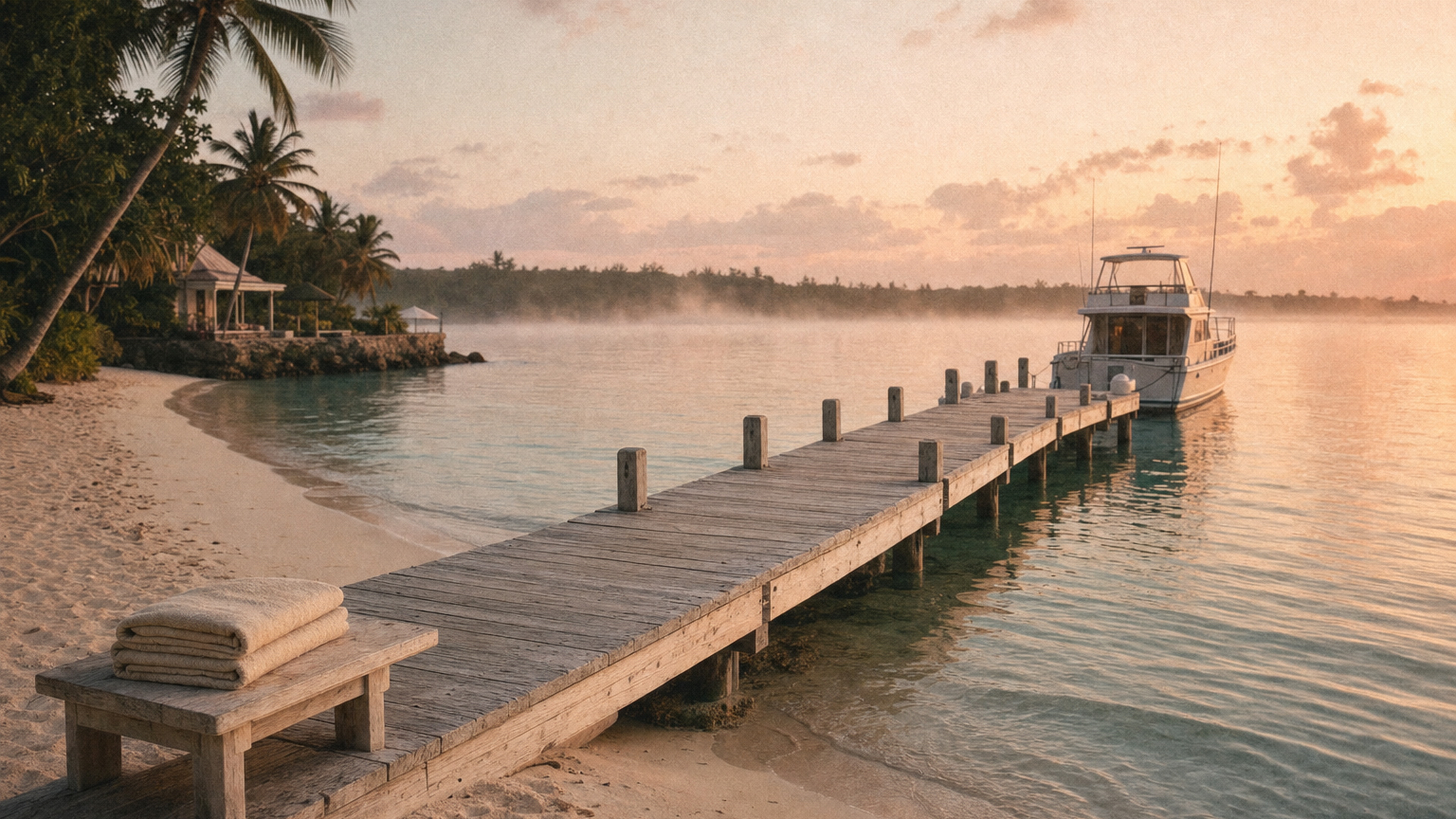 Private beach and jetty at dawn