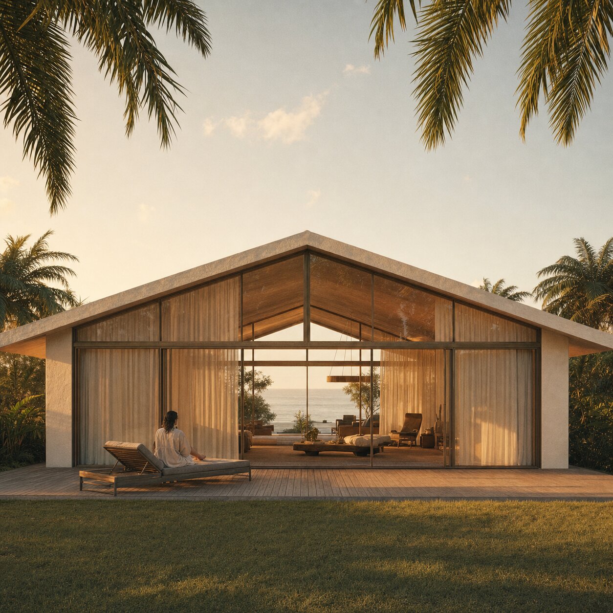 Exterior render of the three-bedroom beachfront villa